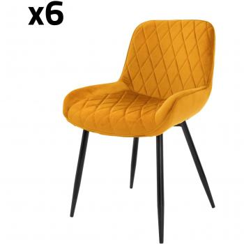 Poltroncine da soggiorno in velluto giallo ocra con schienale imbottito e gambe metalliche