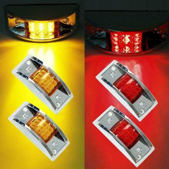 Juego de 4 luces LED ámbar y rojas, 12 LEDs, para camión y remolque, marcador en cromo