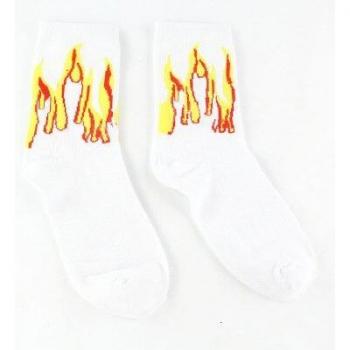 Men's Flame Print Cotton Crew Socks - Hip Hop Skateboard Style