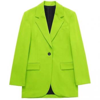 Chaqueta Verde Vintage para Mujer, Blazer de Un Solo Botón con Bolsillos, 2022