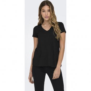 Camiseta de Mujer Jdy Negra con Cuello en V