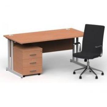 Impulse 1600mm Beech Top Office Desk with Silver Cantilever Legs