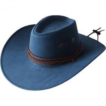 Chapeau de Cowboy moderne unisexe à large bord avec corde, couleur unie, coupe-vent