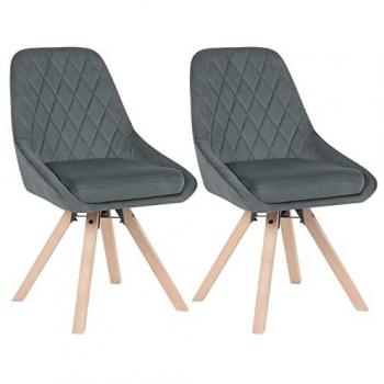 Set di 2 Sedie Girevoli in Velluto con Gambe in Faggio
