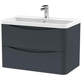 Nuie Lunar 2 Drawer Wall Hung Vanity Unit and Polymarble Basin with 1 Tap Hole | Soft Black | MFC | 800mm