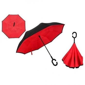 Paraguas Reversible de Dos Capas para Viajes y Vehículos – Impermeable, Ventilado y Auto Soporte, Rojo
