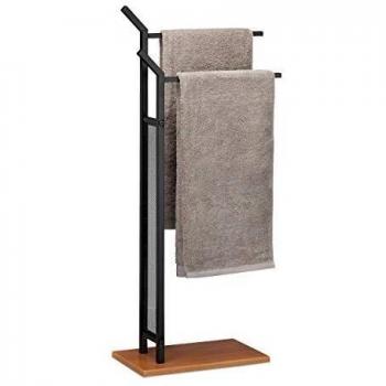 Portasciugamani da Terra, Piantana da Bagno, a 2 Bracci, Portasalviette HxLxP: 88 x 40 x 20 cm, Marrone Nero - Relaxdays