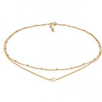 Collana Choker Layer Look con Quarzo Rosa in Argento Sterling 925 Placcato Oro 925