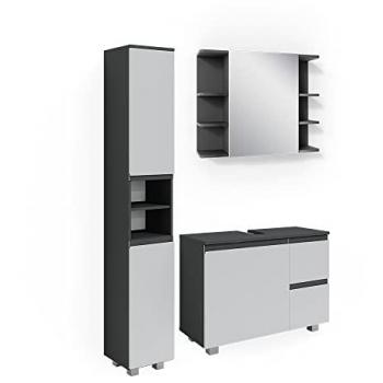 Set Mobili Bagno J-Shape Antracite 3 Parti con Armadio Alto