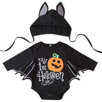 FOCUSNORM Kürbis‑Karikatur Outfit für Neugeborene (Mädchen/Jungen) – Bodys & Hüte