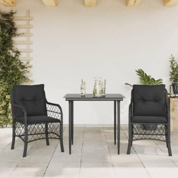 Set da Bistrò 3 pezzi con Cuscini in Polyrattan Nero