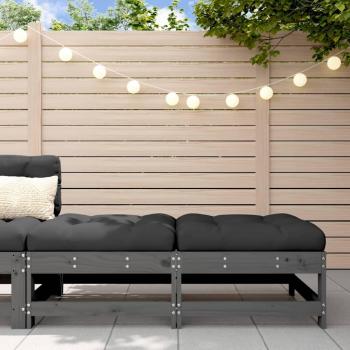 2pcs Set of Grey Outdoor Footstools with Cushions in Solid Pine Wood (vidaXL)