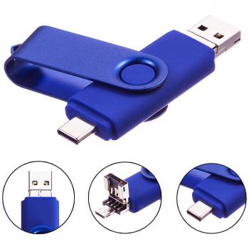 Clé USB 32Go 3 en 1 Type-C Micro USB USB 2.0 Pivotant Bleu