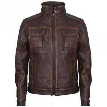 Cape Town Vintage Leather Biker Jacket - Brown - Size 3XL