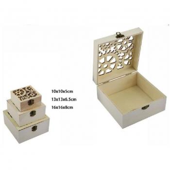 Set de 3 Boîtes en Bois Décoratives Café 74011a