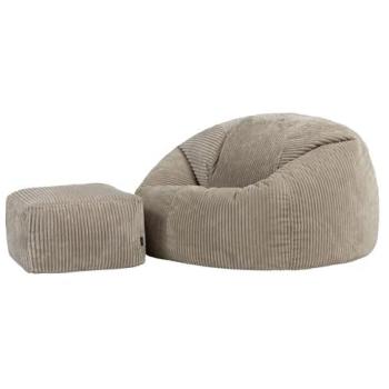 Beige XL Classic Corduroy Bean Bag Chair & Footstool – Large