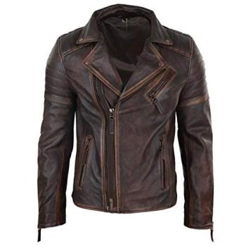 TruClothing Brando Slim Cross‑Zip Real Leather Jacket – Brown (S)
