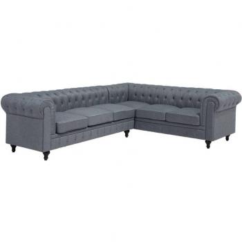 BELIANI Right Hand Corner Sofa L-Shaped Button Tufted 5 Seater Beige