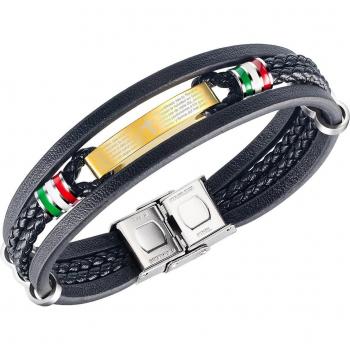 Bracelet en cuir tressé marron avec breloque en acier inoxydable