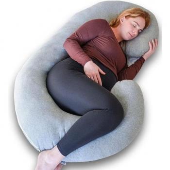 Coussin de grossesse en soie C-Form XXL - 150x70cm - Gris clair - Housse en jersey coton amovible