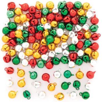 Mini Christmas Jingle Bells (Pack of 120) - 4 metallic colours: Red, Green, Gold & Silver