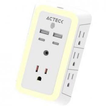 Tomacorriente múltiple Acteck con 7 contactos y puertos USB
