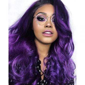 Glueless Dark Purple Long Wavy Synthetic Lace Front Wig