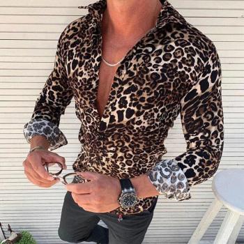 Hirigin Panther Muster Langarm Bluse
