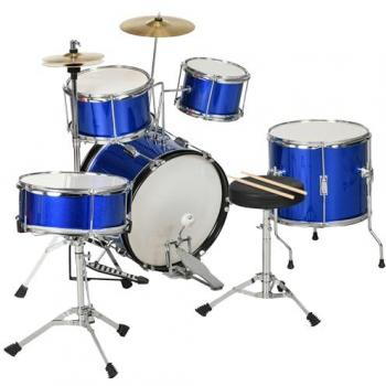 AIYAPLAY Eleven-Piece Junior Drum Kit Set with Stool and Drumsticks - Blue