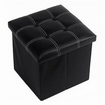 Pouf Con Contenedor y Asiento Negro 30x30x30 cm