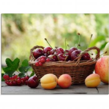 Glasbild ARTLAND “Frische Früchte Körbchen” – Grüner Obstkorb 60×45 cm