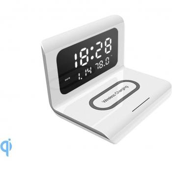 Reloj despertador DAM con cargador inalámbrico Qi de carga rápida, temperatura y fecha