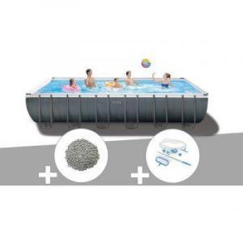 Piscine tubulaire Intex Ultra XTR Frame rectangulaire 7,32 x 3,66 x 1,32 m avec filtre à sable et kit d'entretien + 20 kg de zéolite