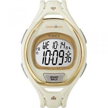 Timex Ironman Sleek 50 Full-Size White Sport Watch with Resin Strap, Water Resistant to 100 Meters, and 12/24 Hour Time Display