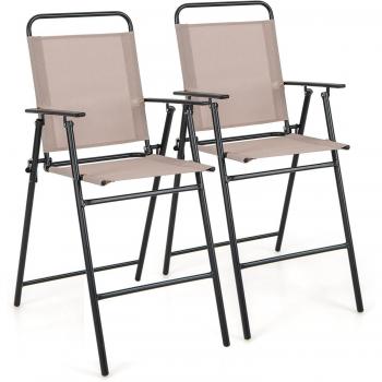 Set Sedie da Pranzo Bar Pieghevoli – 2 Unità, Tessuto Fresco, Telaio in Acciaio, Altezza Ergonomica