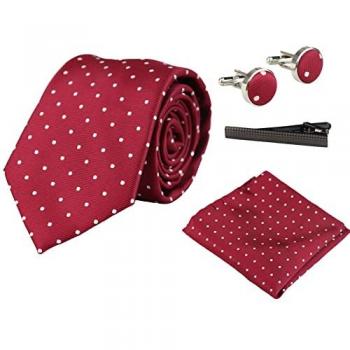 Wine‑Tinted Polka Dot Accessory Kit – Tie, Pocket Square, Cufflinks