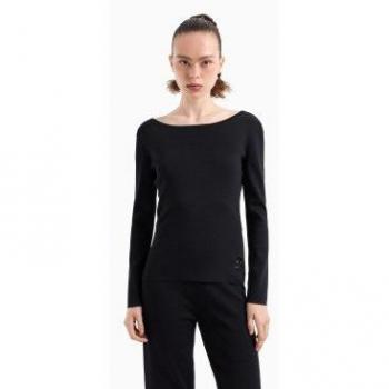 Jersey de Cuello Barco Negro para Mujer – Armani Exchange