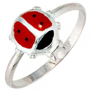 Kinder Ring Marienkäfer 925 Sterling Silber (Rot-Schwarz) – Größe 48 – JOBO