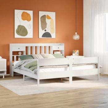 Vidaxl Bookcase Bed Without Mattress, Size: 200x200cm, Made of Solid Wood Pine in White