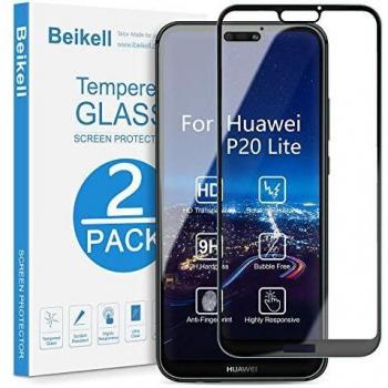 Beikell vidrio templado para Huawei P20 Lite, 2 unidades, protección completa 9H, sin burbujas, resistente a arañazos, con paño de microfibra