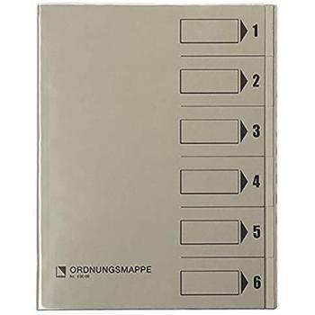 Bene Ordnungsmappe, 6 Fächer, grau, A4, Mappe - Karton 250 g/m2