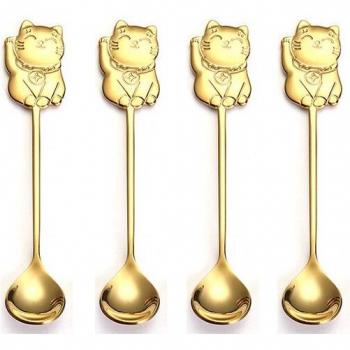Lucky Cat Stainless Steel Spoon Set - 7pcs/4pcs for Coffee, Dessert, Ice Cream, Tea