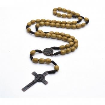 Religiöse Holzperlen Halskette mit Jesus Kreuz
