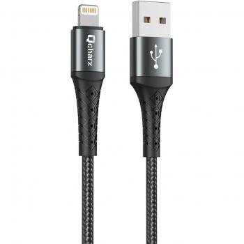Cable Qcharx Lyon USB a Lightning 3A - 1 m - aleación de aluminio negro cordón metálico