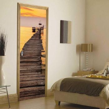 Waterproof Sunset Sky Golden Lake Door Decals