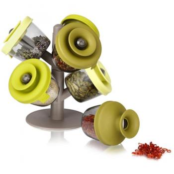 Contenitore Porta Spezie Organizer 6 Barattoli Pop Up con Design Albero della Vita