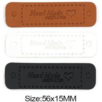 50Pcs Handmade With Love PU Leather Tags - 56x15mm for Garment Labeling
