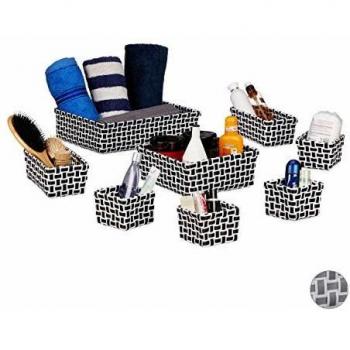 Relaxdays Aufbewahrungskorb 8er Set, Weiß-Schwarz
