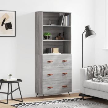 Aparador Alto de Madera Contrachapada 69,5x34x180 cm con 3 Cajones y Puertas