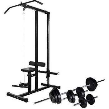Vidaxl Power Tower Weight Training Set - 60.5 kg (Barbell & Dumbbells Included)